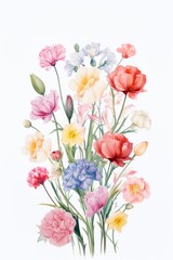 Bouquet of pastel tulips and carnations painting pattern drawing.