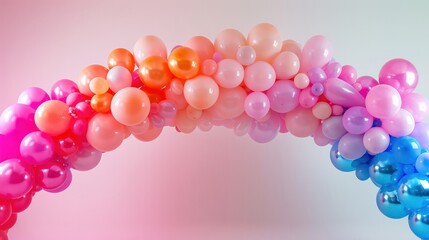 A colorful arch made of balloons with a pink and blue section