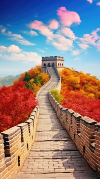 Great Wall of China. Abstract Colorful Landscape during Sunset or Sunrise, Heritage Travel Destination with Mountain Background