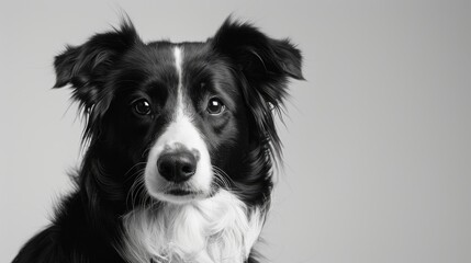 Fototapeta premium Young border collie black and white sitting and gazing at the camera aged one on a white background