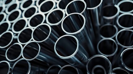 Stack of stainless steel pipes background , metallurgical industry backdrop concept image. Generative AI