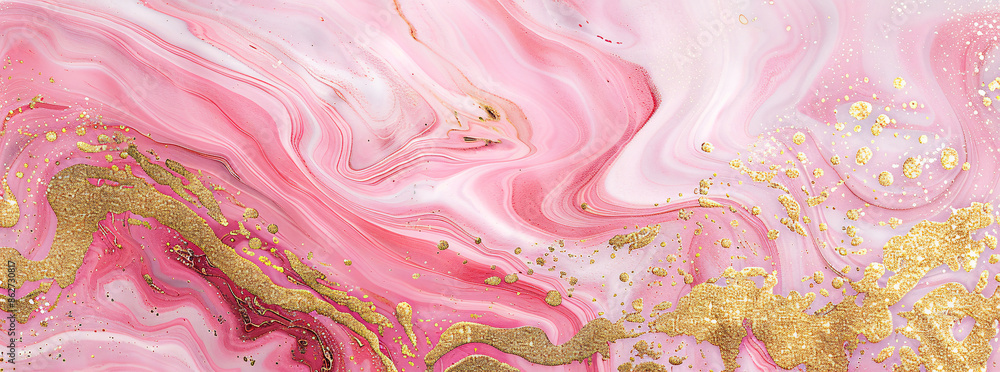Poster a beautiful abstract background of pink and red marble texture with glittery swirling patterns and s
