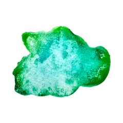 Hand drawn green watercolor stain, brush stroke cut out from white background
