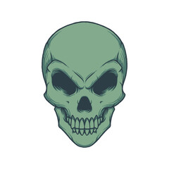 Alien skull illustration. Green skull logo emblem vector. Isolated on white background.