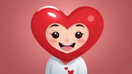 A cheerful cartoon heart character, symbolizing healthcare and blood donation, with a wide smile.