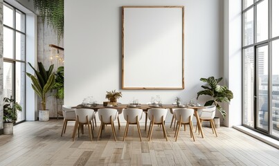Elegant dining room with a blank canvas on the wall