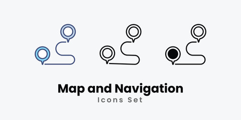 Map and Navigation icons vector set stock illustration