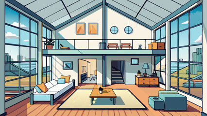 Modern Loft Apartment with Panoramic City View and Stylish Interior