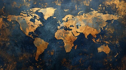fancy and futuristic world map in brown and blue colors