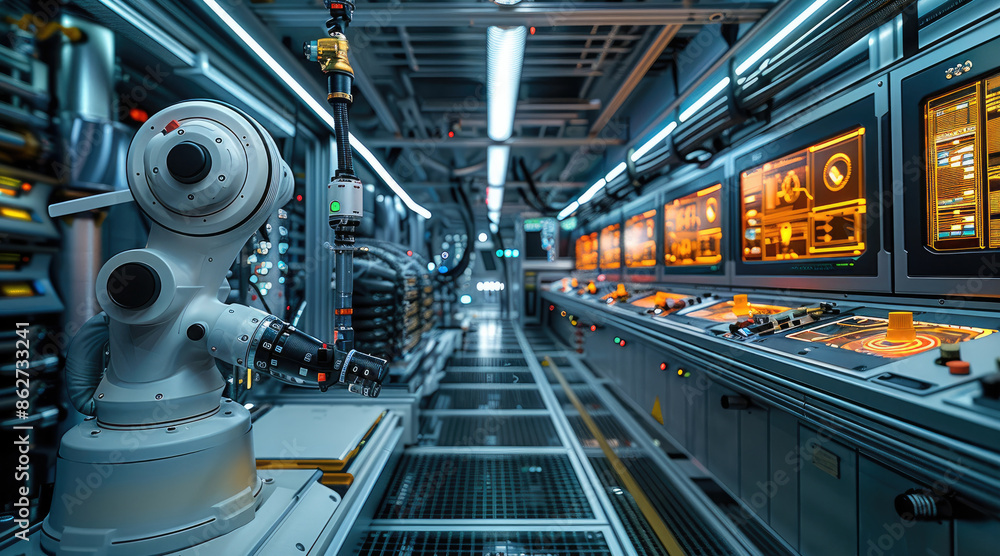 Aufkleber the engineer workspace is filled with advanced machinery and control panels, demonstrating the metic