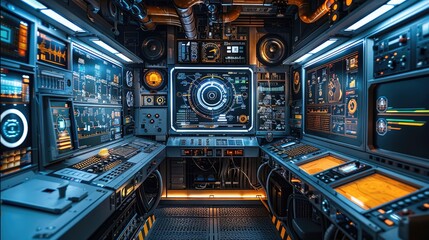 The engineer workspace is filled with advanced machinery and control panels, demonstrating the meticulous process of interface design and the importance. Generative AI.