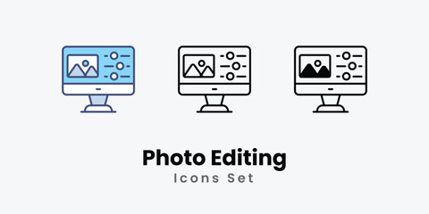 Photo Editing icons vector set stock illustration