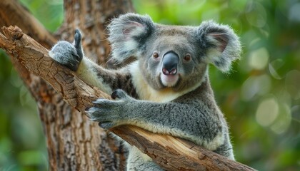 Obraz premium Cute and Friendly Koala Making a Thumbs Up Gesture in the Forest