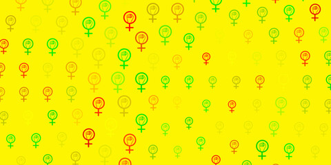 Light Green, Red vector backdrop with women power symbols.