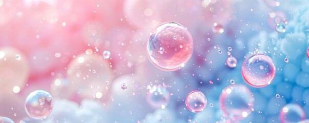 Colorful spheres and bubbles floating in a dreamy soft background