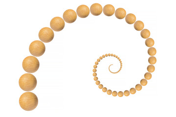 spiral made of wooden beads isolated on white background