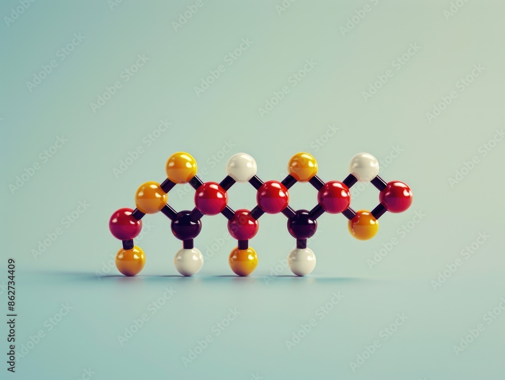 Aufkleber a model of a molecule is shown in a blue background. the molecule is made up of many small balls, ea
