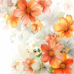 Vibrant Floral Illustration with Orange and Pink Flowers on a Light Background