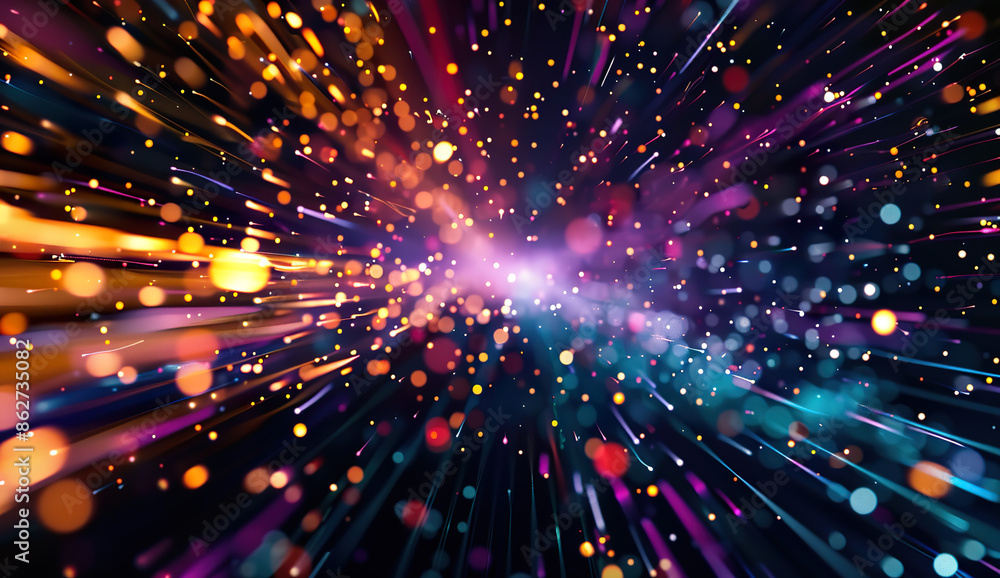 Poster vibrant abstract multicolored light streaks and particles dancing in a captivating display of color 