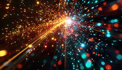 Obraz premium Vibrant abstract multicolored light streaks and particles dancing in a captivating display of color and movement