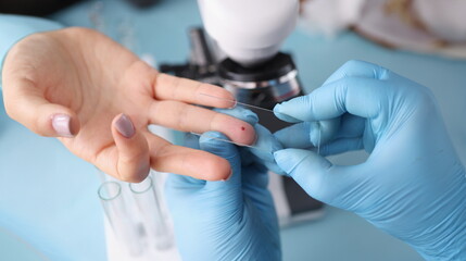 Taking a blood test for examination in patients. Laboratory blood test concept