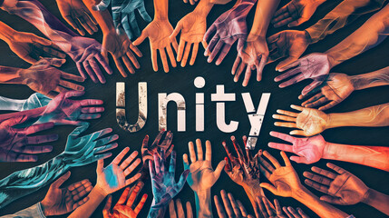 Unity surrounded by diverse, interconnected hands.