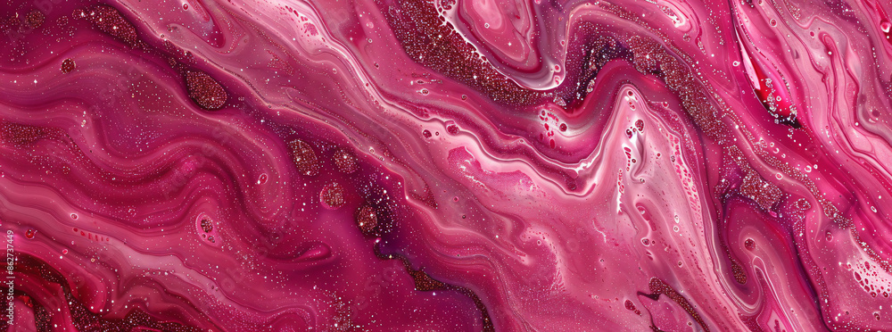 Poster a beautiful abstract background of pink and red marble texture with glittery swirling patterns and s