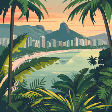 Illustra&ccedil;&atilde;o Paisagem do Rio de Janeiro em Vetor