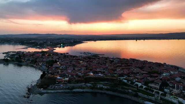Aerial view of town of Nessebar, Sunny Beach area of Bulgaria.