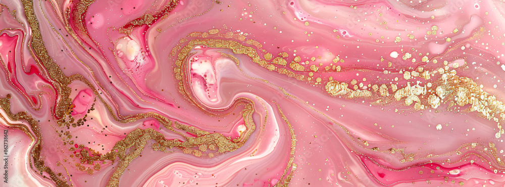 Poster a beautiful abstract background of pink and red marble texture with glittery swirling patterns and s