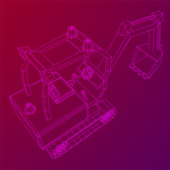 Heavy equipment excavator machine manufacturing power equipment for open pit mining. Wireframe low poly mesh vector illustration