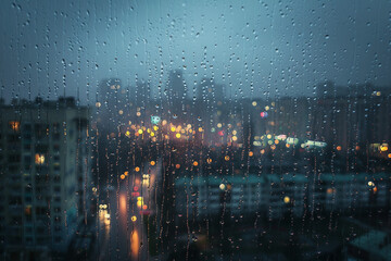 AI generated picture of heavy rain storm in the city on evening
