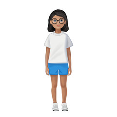 Fototapeta premium girl in shorts schoolgirl teenager with glasses 3D. Icons 3d realistic render vector object. 3d, kid, school, girl, nerd, schoolgirl, background, child, student, glasses