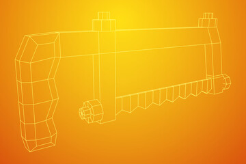 Hacksaw manual or Hand hacksaw. Wireframe low poly mesh vector illustration
