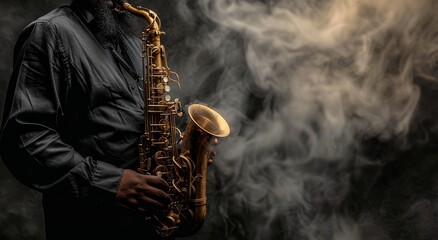 Musician Playing Saxophone in Smoky Atmosphere