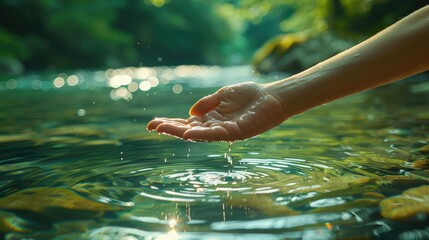 Hand Reaching Into Water Creating Ripples
