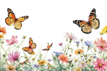 Butterflies border with flowers butterfly outdoors nature.