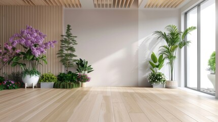 Elegant indoor garden design with a variety of lush potted plants in a minimalist home setting