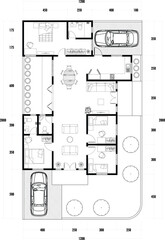 Architecture plan with furniture. home floor plan, isolated on white background, stock illustration.