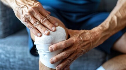 Elderly Man with Bandaged Knee