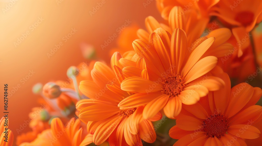 Poster vivid orange blooms to adorn your desktop background with a captivating copy space image. generative