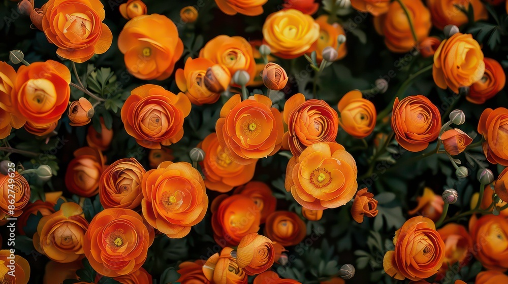 Poster vivid orange blooms to adorn your desktop background with a captivating copy space image. generative