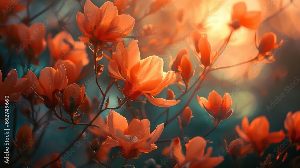 Poster vivid orange blooms to adorn your desktop background with a captivating copy space image. generative