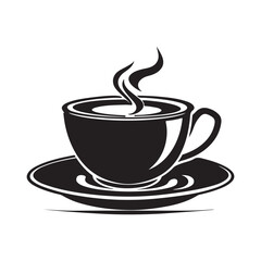 Black and white coffee cup vector with steam. Cup of coffee image vector on white background