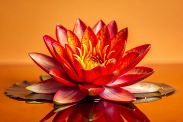 Fototapeta premium Isolated Water Lily With Reflection On Calm Water