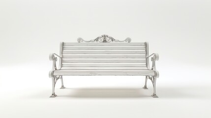 White Park Bench on White Background. Generative AI