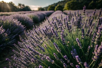 Fototapeta premium Lavender Field with Blooming Purple Flowers