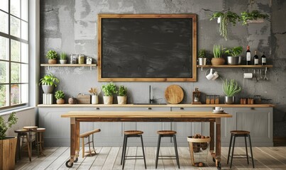 Elegant kitchen with an empty chalkboard on the wall