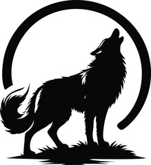 Majestic Wolf Silhouette: Howling under the Moon in Black and White