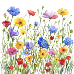 Fototapeta premium Watercolor Illustration of Wildflower Meadow